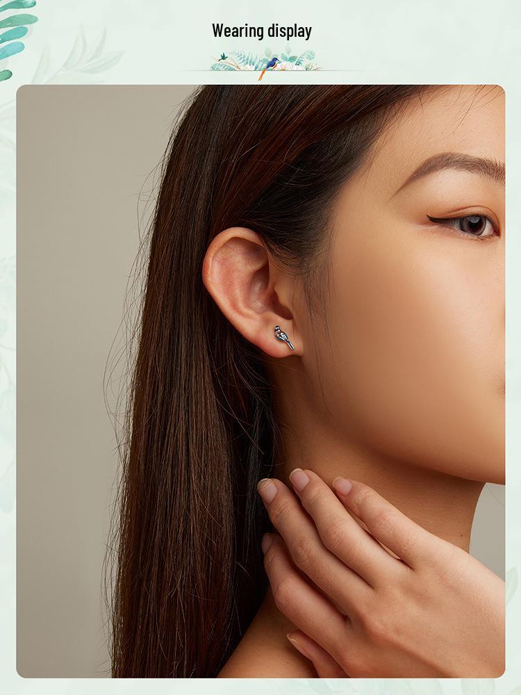 Silver Blue Bird Earrings & Ring Set - Unique 925 Sterling Design