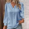 Elegant Hollow Lace Patchwork Women Shirt Chic Long Sleeved V-neck Design Fashion Shirt Plain Lace Casual Basic Regular Tops
