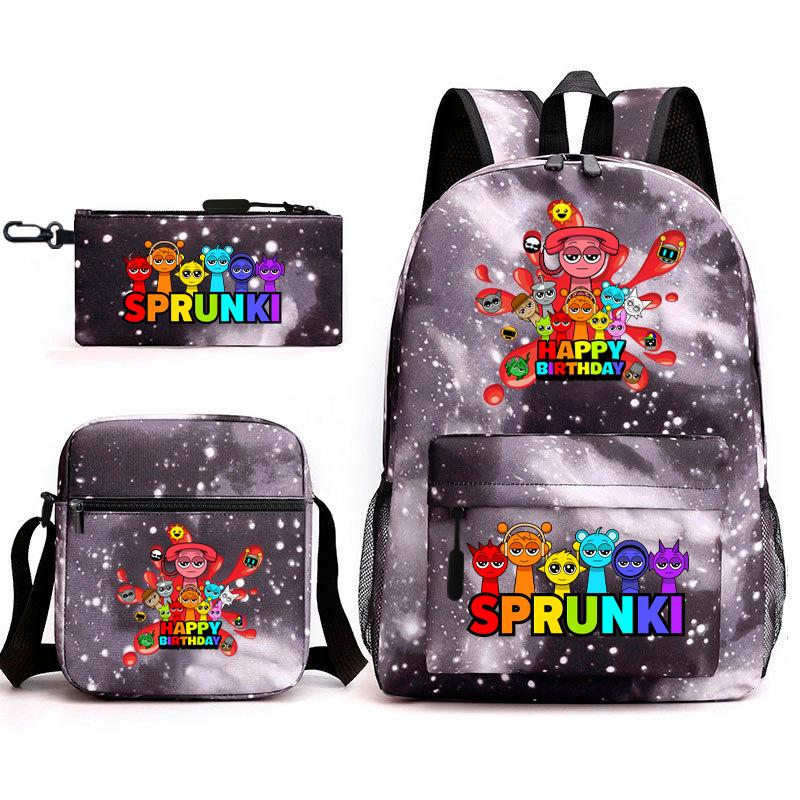 Sprunki Student Starry Sky School Bag Three-piece Rhythm Box Teen Backpack Men's and Women's Casual L