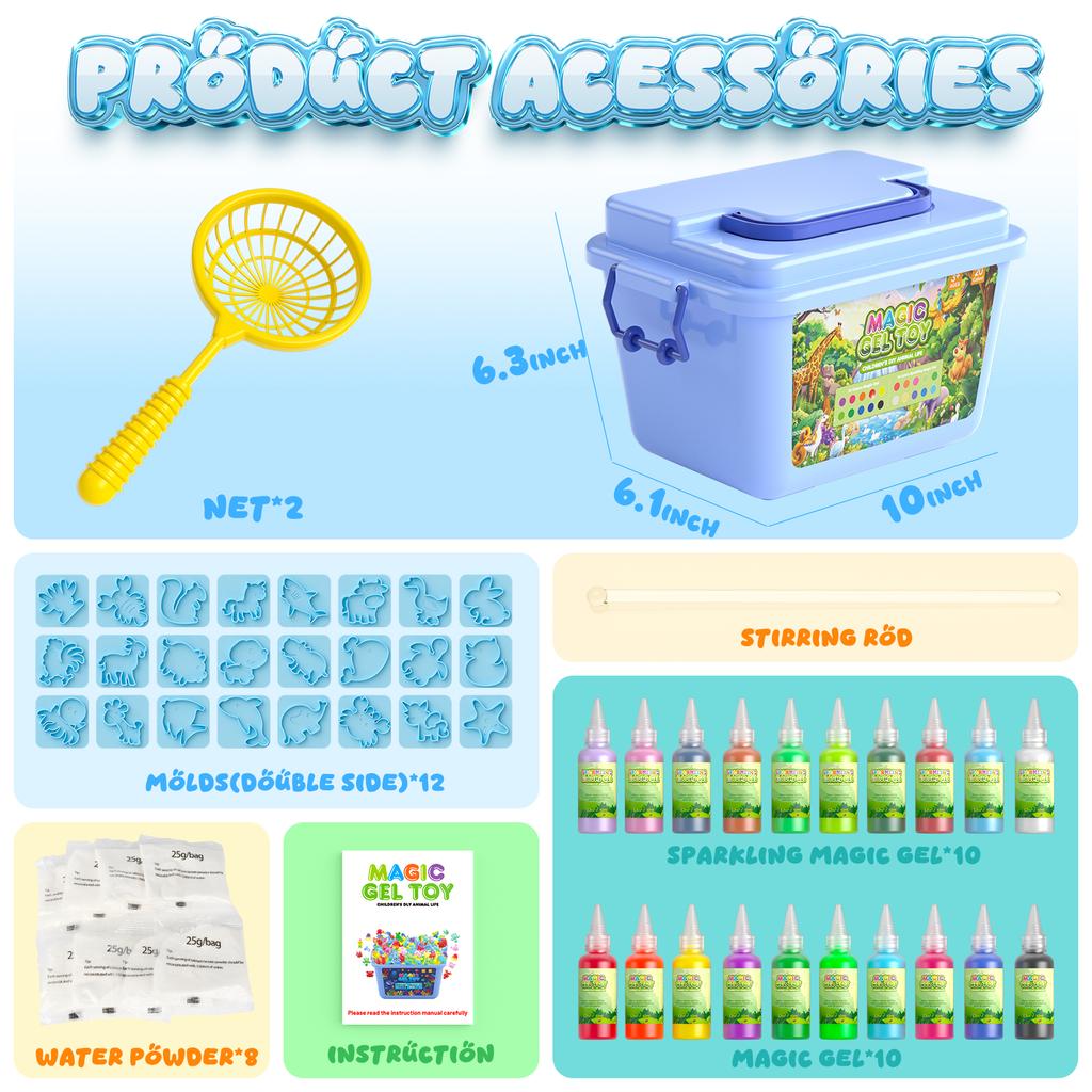 Magic Water Elf Toy Kit,Aqua Fairy Water Gel Kit with 20 Magic Gels, 12 Sea forest Creature Molds,Art & Crafts DIY STEM for Kids