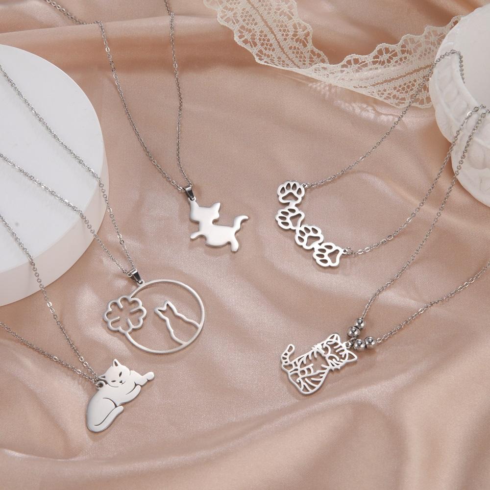 Cazador Cute Animal Cat Pendant Necklace for Women Lovely Paw Choker Neck Chain Stainless Steel Jewelry Birthday Gift 2026