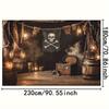 1 Pirate-themed Background Cloth - Skull and Bones, Treasure Chest, Bucket Lantern - Durable Polyester Material, Birthday Party