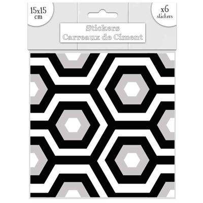 [R2188] - Set of 6 'Cement Tiles' Stickers Black Gray White - 15x15 Cm