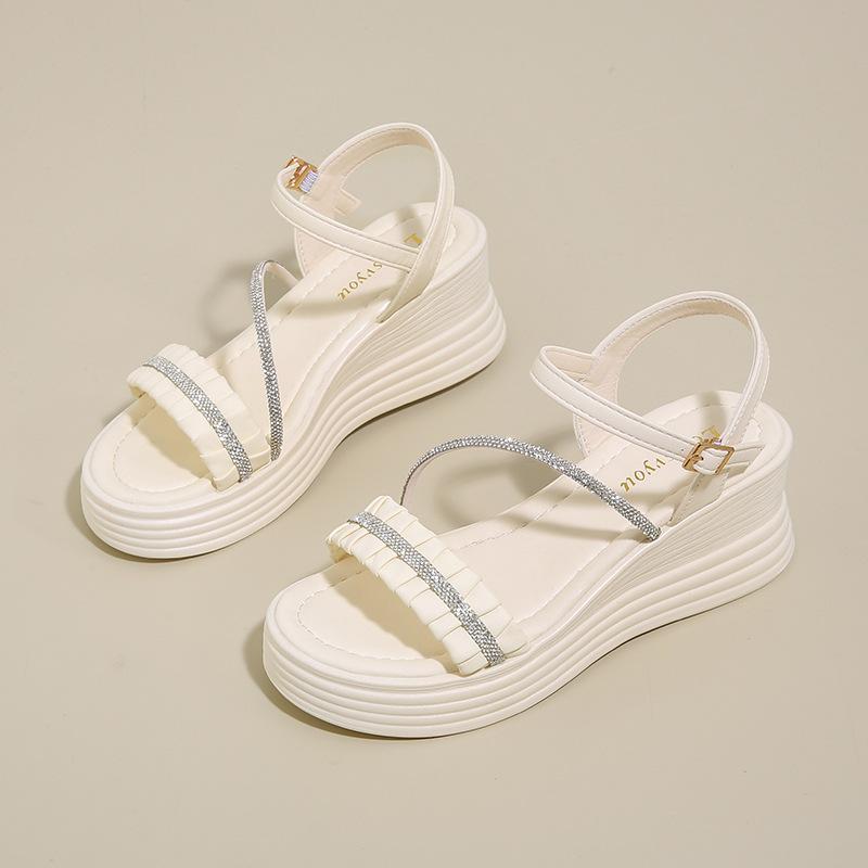 

2025 new women s sandals one-button summer sweet fashion thick-soled non-slip and thin versatile open-toed Roman shoes 41 бежевый