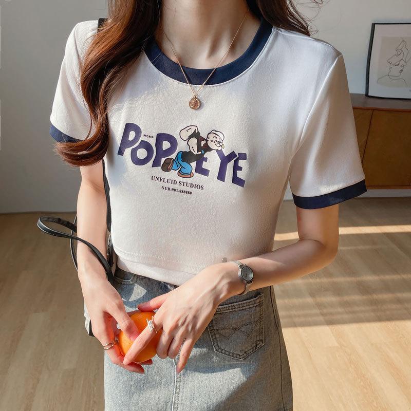 

Short Sleeve Color Block Nursing T-shirt for Postpartum Slimming L