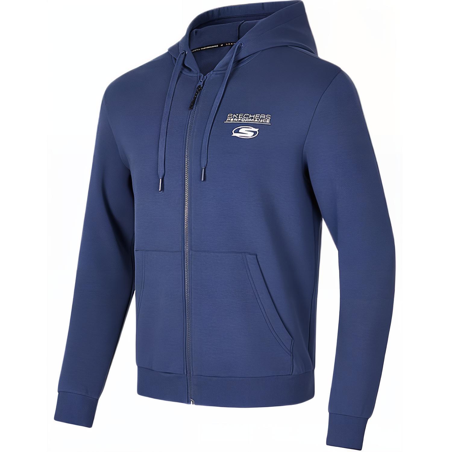 Skechers Comfortable Soft Pocket Knit Hooded Long Sleeve Zipper Cardigan Sweatshirt Men outerwear Deep-Cobalt-Blue P424M147-02QT M