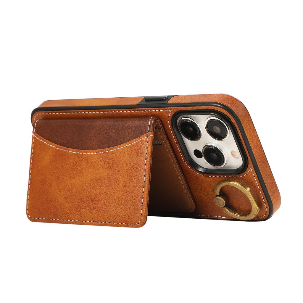 Cards Bag Ring Holder Leather Wallet Case For iPhone 15 16 Pro Max 14 Plus 13 12 11 XS XR SE 2025 Stand Strap Solt Purse Cover