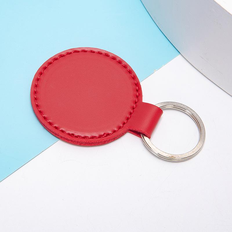 Vintage PU Leather Round Keychain Pendant - Stylish Car and Bag Accessory