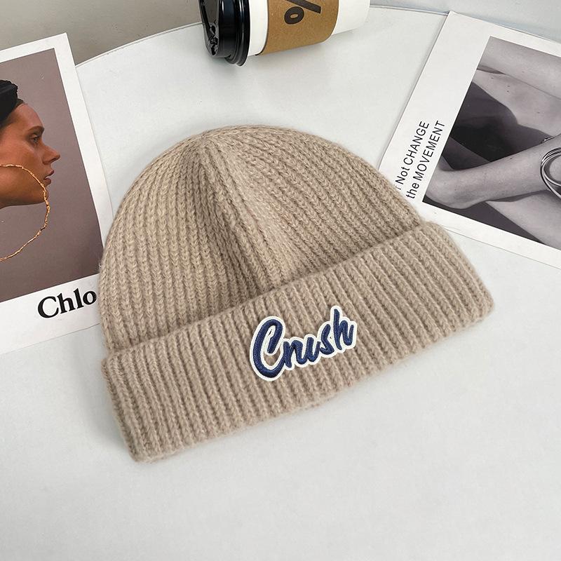 Letter knitted hat women's winter thickened warm ear protection cold hat couple versatile big head circumference wool hat men