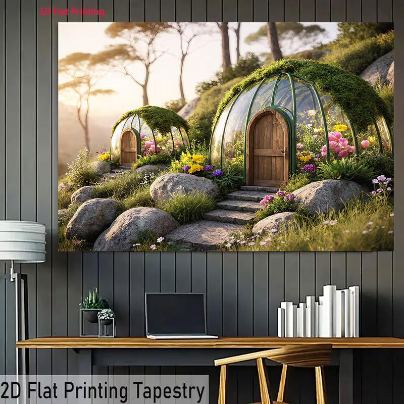 2D Fairytale Garden Backdrop 2D Enchanted Dome Glass House Wildflowers Photo Background for Photo Booth