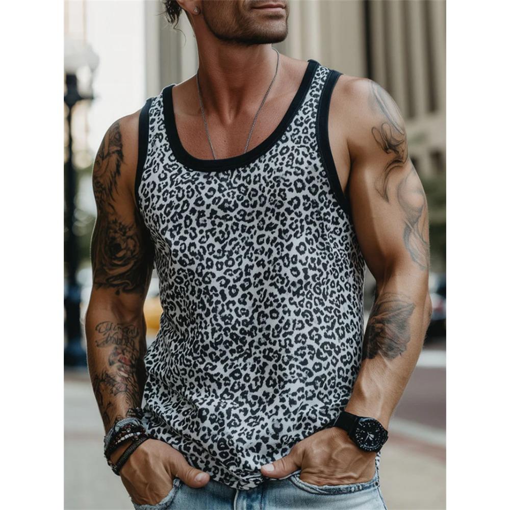 Modne topy bez rękawów w panterkę dla mężczyzn, letnie, modne, bez rękawów, z nadrukiem 3D, streetwear, kamizelki, fajne, oversize, oddychające koszulki topy