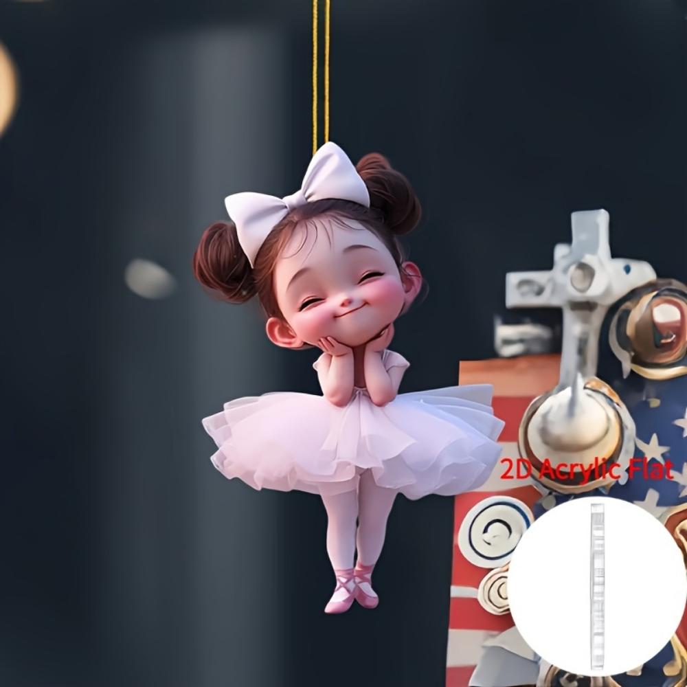 2D Flach, Acryl Rosa Ballerina Auto Hängeornament - Charmantes Flaches Anhänger für Rückspiegel, Heim- und Rucksackdekorationen