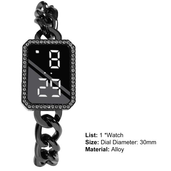 Electronic Watch Multifunctional Life Waterproof Touch Control Women Fashion Square Rhinestone LED Digital Watch for Daily Wear