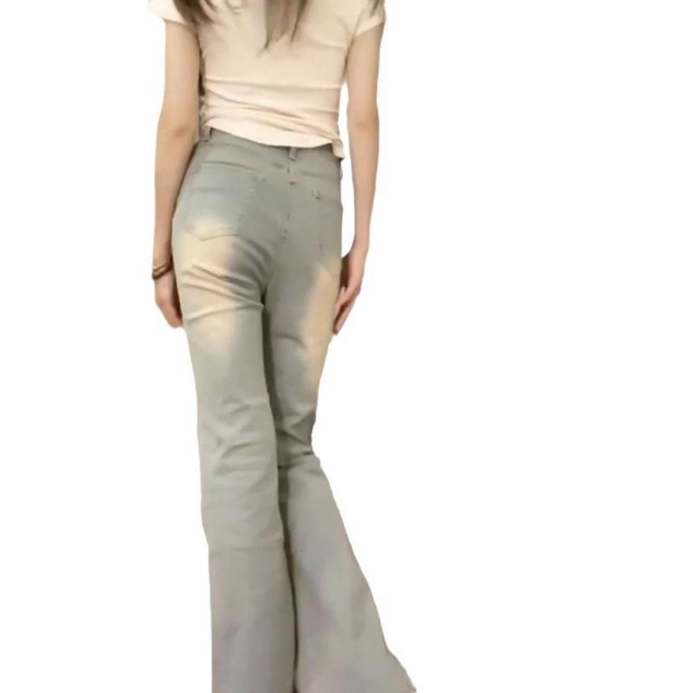 Commuter personality micro-pull jeans women's spring and autumn new retro high-waisted elastic horseshoe horn jeans