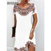 2026 Spring and Summer New Women's Retro Short-sleeved Mini Dress Ethnic Style Printed O-neck Casual Loose Retro Dress