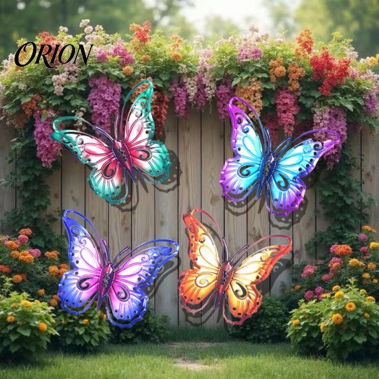 Fairy Tale Garden Ornaments Metal Butterfly Wall Decorations, Art Sculpture, Colorful Iron Sculptures Weatherproof Hanging Decor for Patio Fence Home