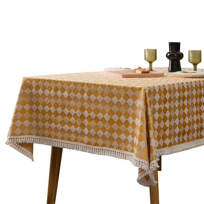 American Geometric Tablecloth, Square Rhombus, All-Polyester Jacquard Tassel, Rectangular Dining Table, Coffee Table, Tablecloth Cover Towel