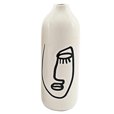[R8335] - 'Arty' Elfenbeinschwarze Keramikvase - 22x8 cm