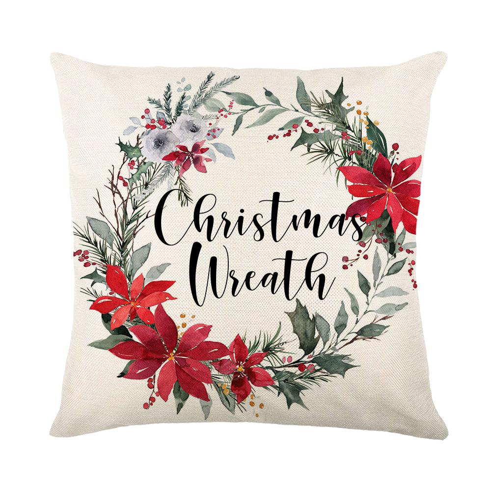Christmas Floral Polyester Printed Throw Pillow Cover for Home Living Room Sofa Cushion Cover Bedroom Pillow Cover