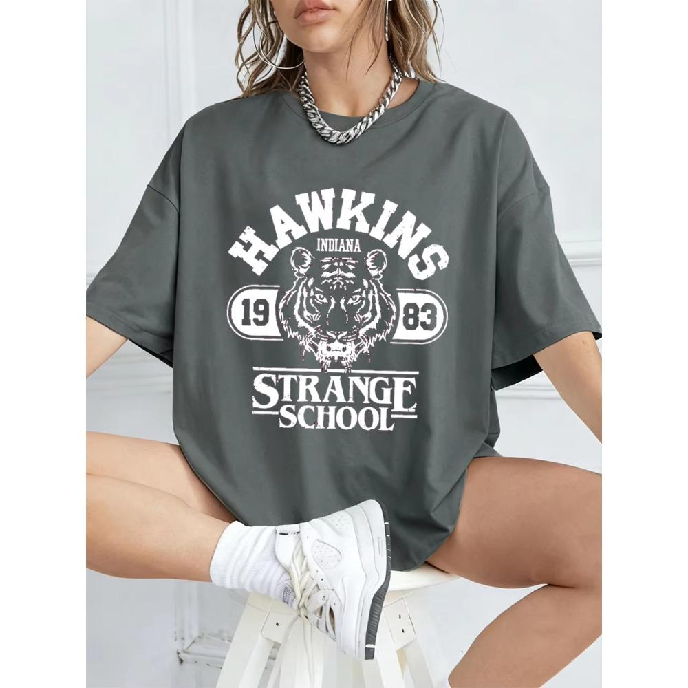 Hawkins Strange School 1983 Prints T-Shirts Women Summer Short Sleeve Tops O-Neck Oversized T Shirt Casual Womans Clothes