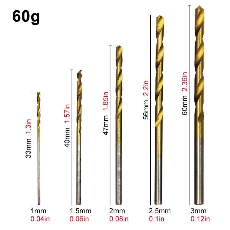 100PCS Twist Drill Bit Set 1-3mm Titanium Plated for Wood Metal Hand Electric Drill