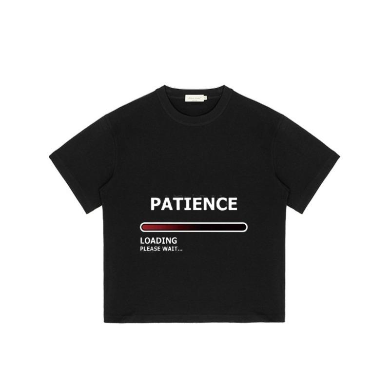 Black T Shirt with Patience Loading Please Wait Text and Progress Bar Graphic for Casual Wear