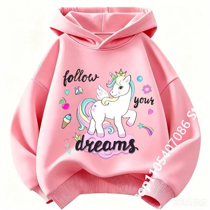 Autumn Winter Cute Unicorn Print Children's Hoodie Top Fashion Sports Long Sleeve Casual Boys Girl Pullover Kid Sweatshirt Coats