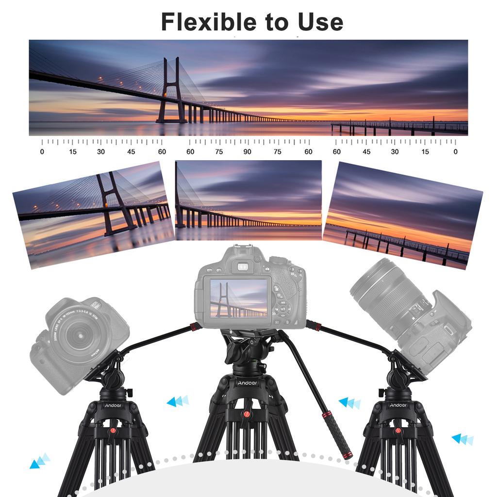D1801 Professional Photography Tripod Stand Aluminium Alloy with 360 Degrees  Panorama Fluid Hydraulic Bowl Head 3-Section Extendable  . Height 180c
