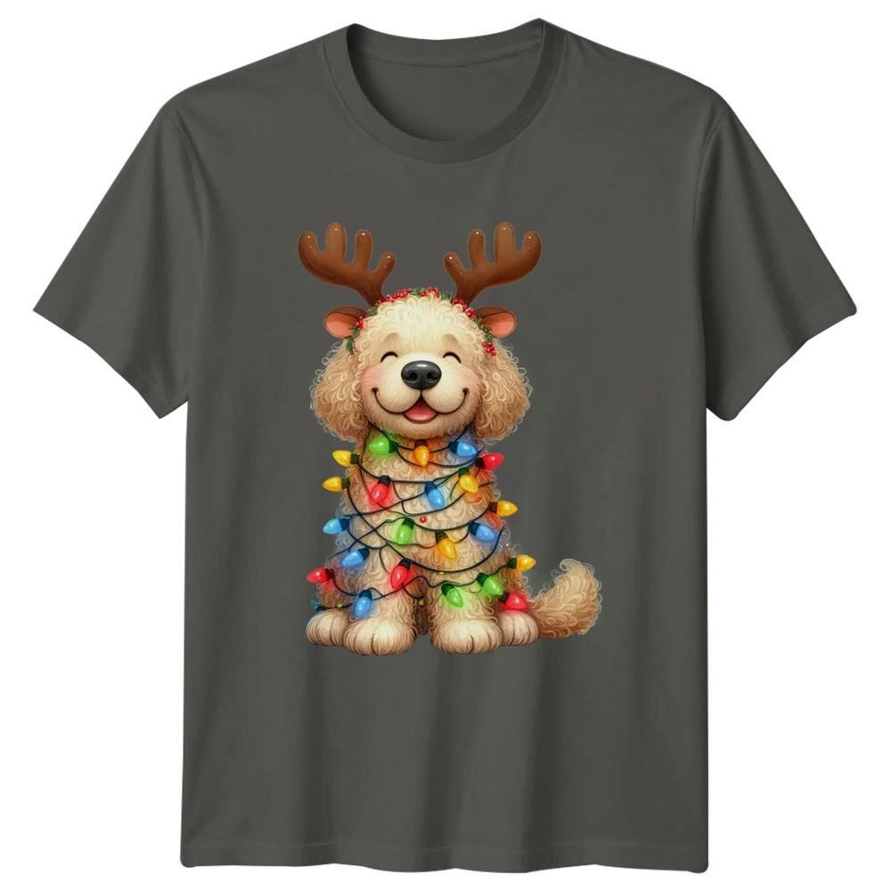 Christmas Dog Reindeer Antlers Holiday Lights Unisexs TShirt Unisexs Tee Graphic S