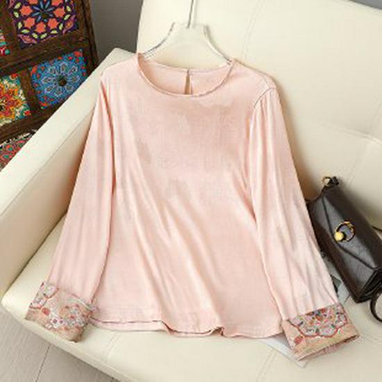 

Spring 2026 High-End Knit Print T-Shirt for Middle-Aged and Elderly Women 2XL розовый