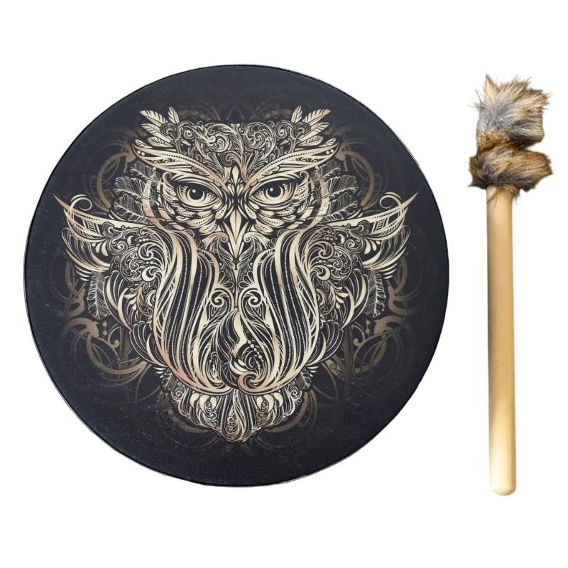 Unique Pattern Shaman Drum With Drumstick Siberian Drum Sound Healing Tool Home Ornament for Spiritual Music Meditation