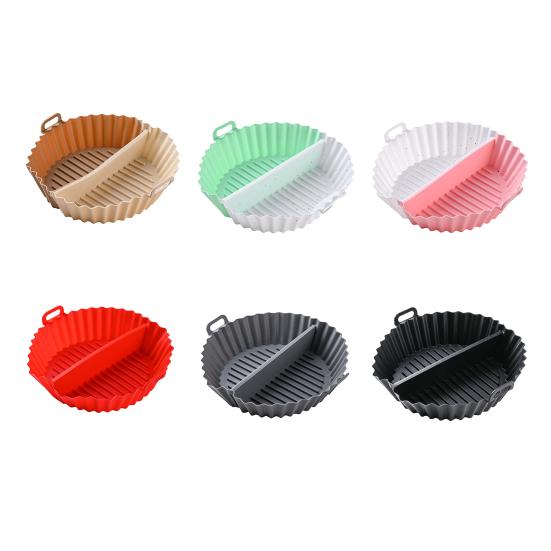 Round Silicone Fryer Liner Dual Handles Non Stick Food Grade Heat Resistant Dishwasher Safe Reusable Oven Baking Tray Basket Bowl Kitchen Supplies