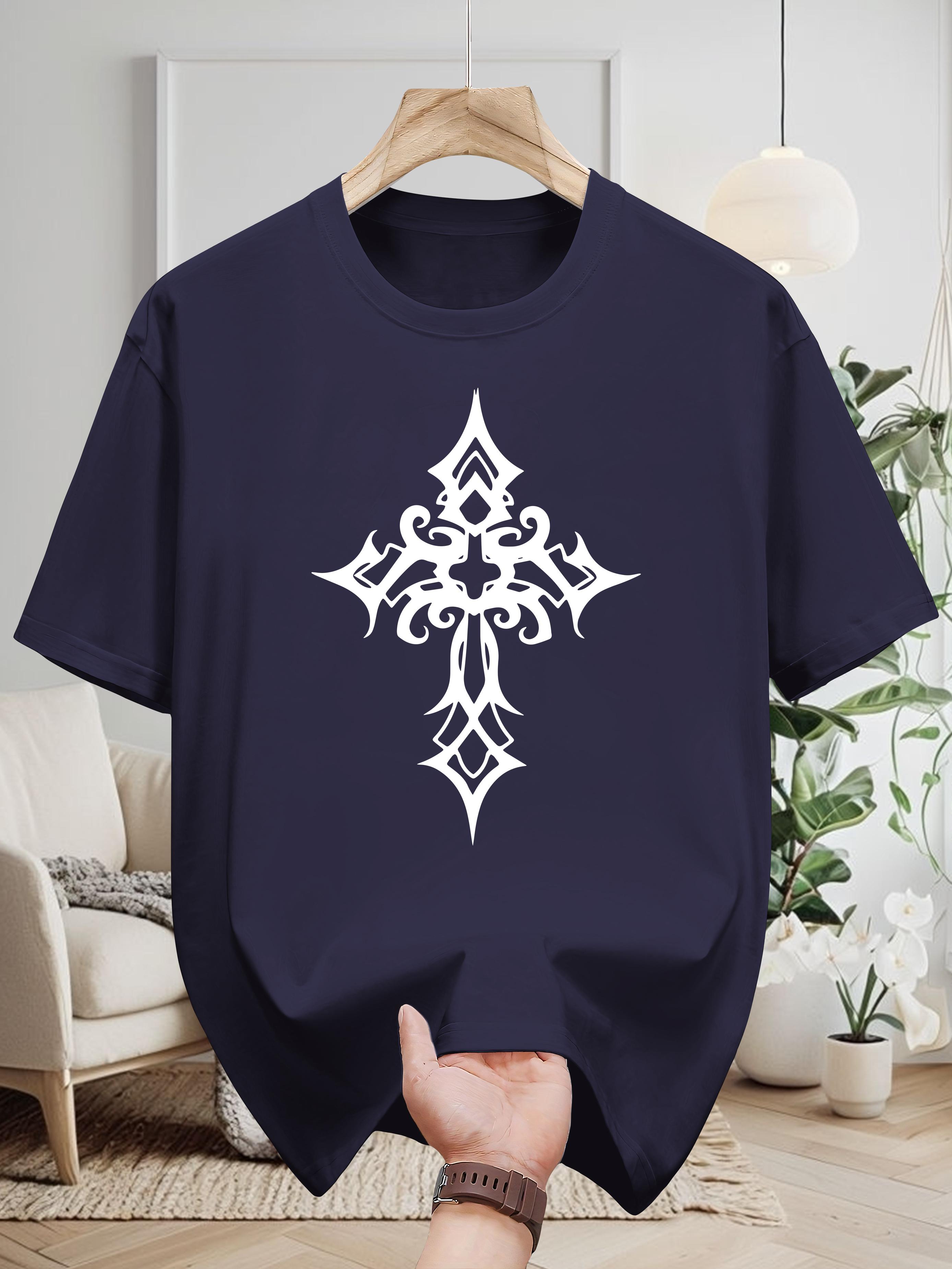

Niuwang Selection 200g 100% Cotton Short Sleeve T-shirt - White Casual Graphic Tee with Black Geometric Cross Design L