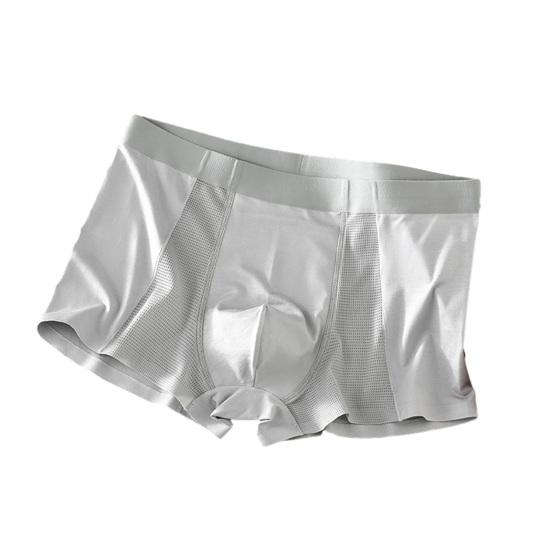 Men Boxer Underwear Breathable Mesh Boxer Briefs Pure Color Slim Fit Shorts Panties XXXL серый