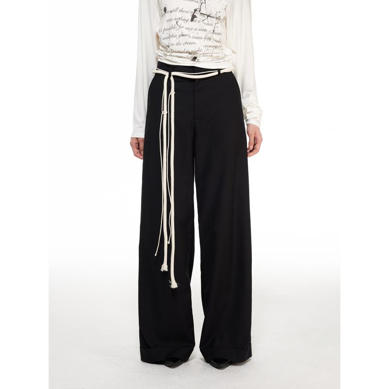 Thelight Waist Strap Black Autumn and Winter Original Casual Pants