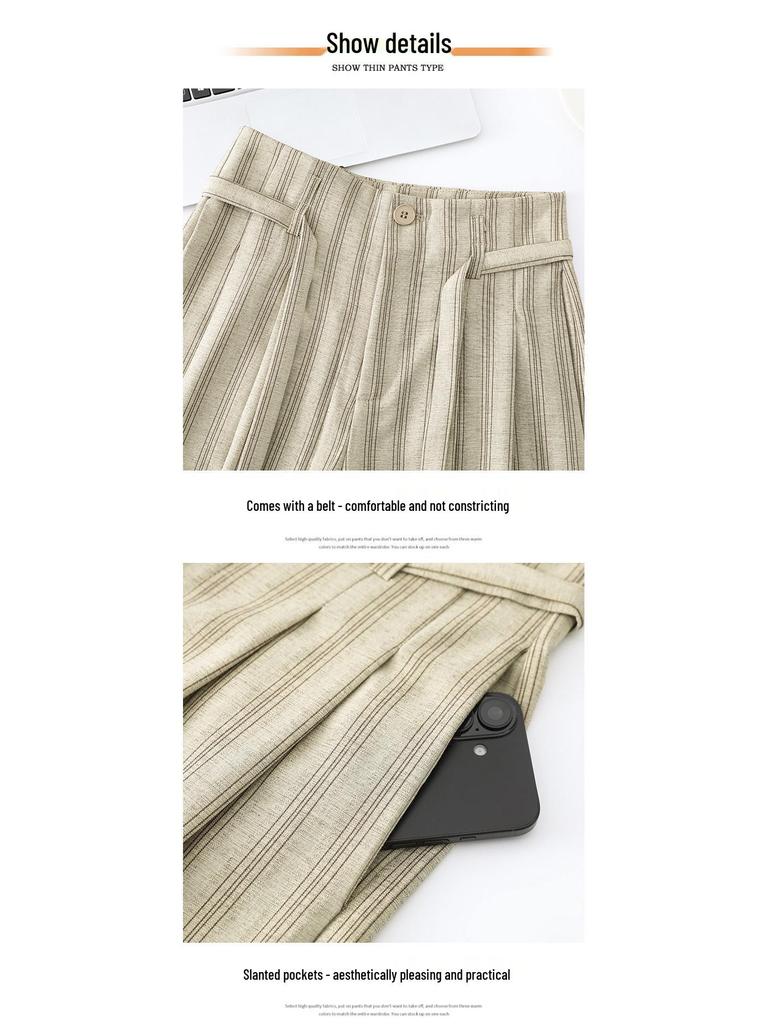 Women's Summer High-Waisted Retro Striped Wide-Leg Pants