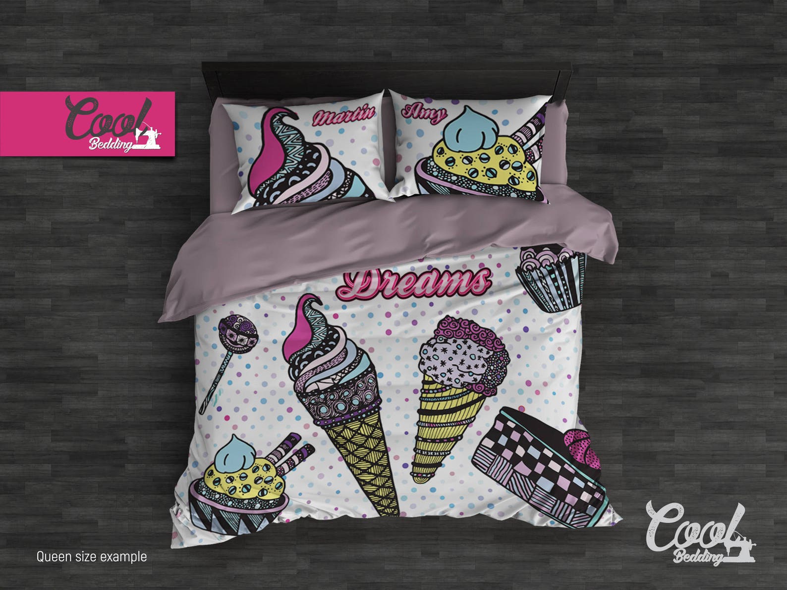 

Pop Art Duvet Cover – Handdrawn Sweet Dreams Comforter Set – Custom Bedding with Pillow Covers, B97 140x200cm