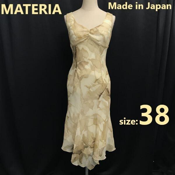 

USED/Made in Japan MATERIA Sleeveless Dress Knee-Length 38/M Women Beige Patterned Party Dress