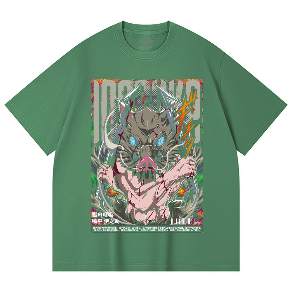 230 Gsm 100% Cotton Demon Slayer V96 Inosuke Print Unisex Heavy Cotton T Shirt