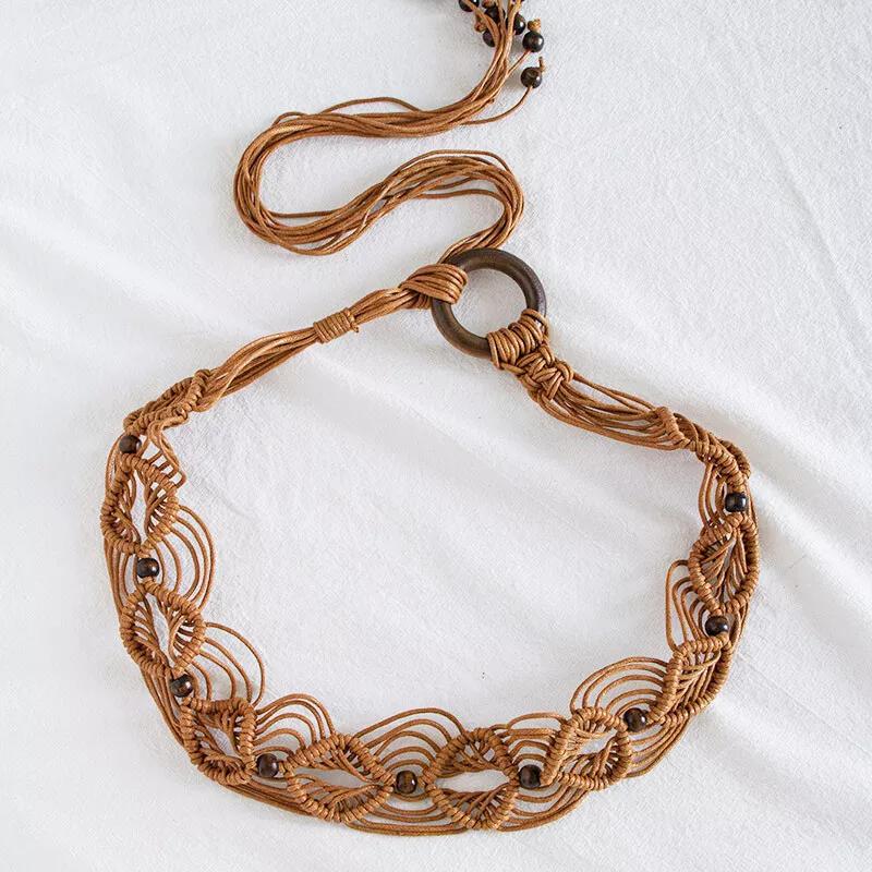 Cintura da Donna Intrecciata con Nappe, Fascia in Vita Intrecciata con Laccetto, Corda Larga Boho a Catena per Accessori Fascia Vita Vestito
