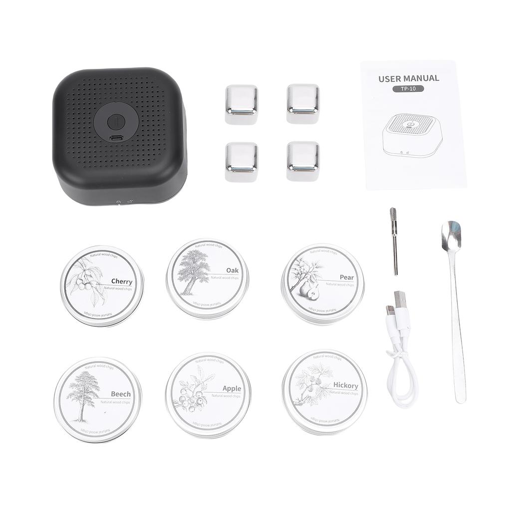 Electric Whiskey Smoker Kit Rechargeable Cocktail Smoking Machine Set with 6 Wood Chips &4 Whiskey Stones for Men