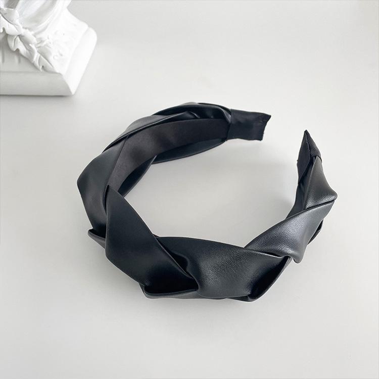 Luxury French Leather Braided Headband for Enhanced Height, Retro, Simple Design Hairpin