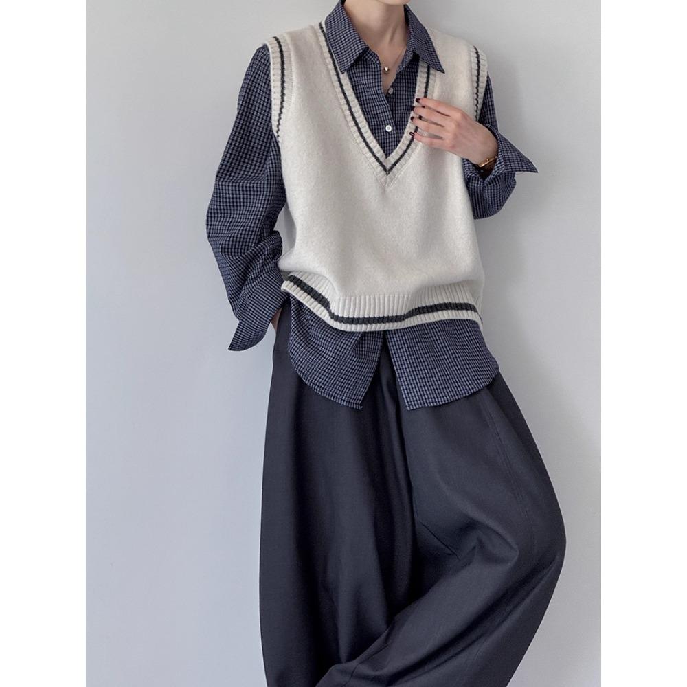 DIMANAF 2025 Plus Size Sweaters Vest Autumn Women Solid V-Neck Sweaters Knitting Loose Grey Beige Sweater