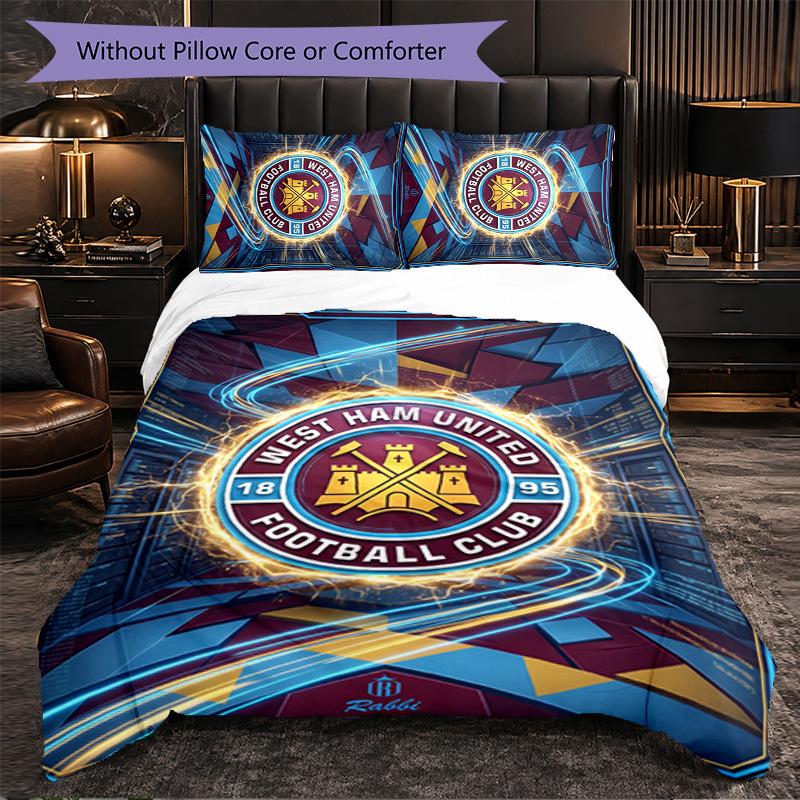 West Ham United Calcio Set Biancheria da Letto 3 Pezzi Morbido Set Copripiumino con Federe Set Decorazione Camera da Letto per la Casa