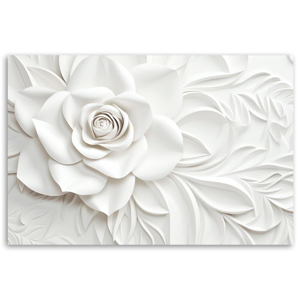 Canvas Print, White Blooming Rose Flower 3D