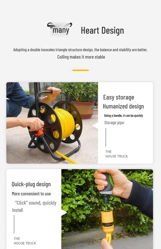 30m Water Hose Reel Cart & Garden Water Gun with 4-Point Storage Rack