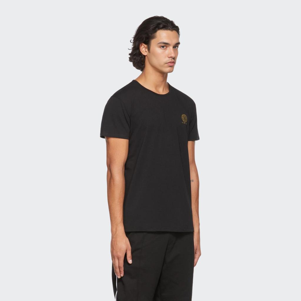 Versace Ss22 Printed Solid Round Neck Short Sleeve T-Shirt Men Tops Black A232741-AUU0100-5A1008