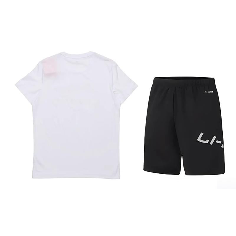 Li-Ning Letter Fashion Round Neck Short Sleeve T-Shirt And Mid Waist Shorts Casual Sports Set Unisex Sets AHSUA19-1+YKSV113-1