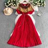 Advanced Sense Daughter Gold Heavy Industry Show Bead Sequined Crew Neck Dress Dress Women's Summer Waist Thin Pleated Long Dress