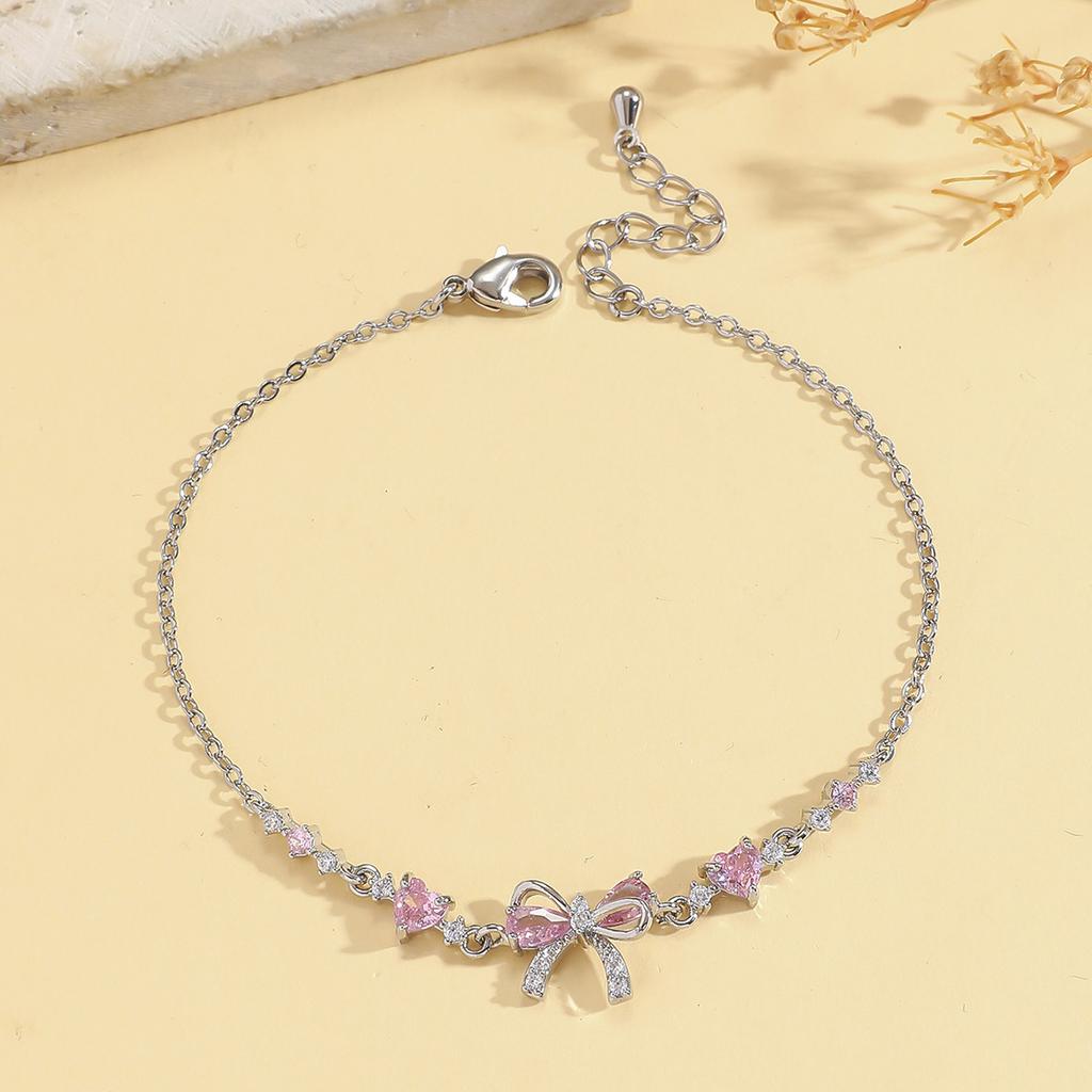 Bedel Dames Wit Roze Zirkonia Steen Strik Armband Zilver Goud Rosé Kleur Verstelbaar Bruiloft Sieraden Voor Vrouwen
